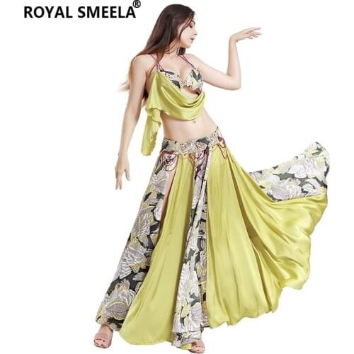 Women Oriental Belly Dance Set Beaded Dancing Bra Belt printed Skirt Performance wear Belly Dance Costumes Belly Dancing Clothes