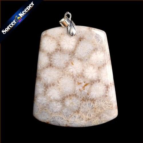 Natural Chrysanthemum Coral Fossil Gem Stone Jewelry Polished Specimen Slice Beads Pendant Necklace for Women US812