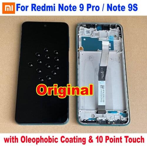 100% Original LCD For Xiaomi Redmi Note 9S Display Touch Screen Digitizer Assembly + Frame For Redmi Note 9 Pro Sensor Pantalla