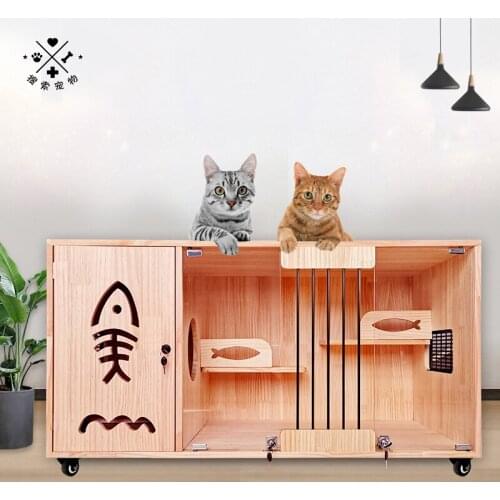 120*60*60 Solid Wood Solid And Durable Three-story Cat Villa Cat House Cat Delivery Room Display Cabinet Pet Furniture