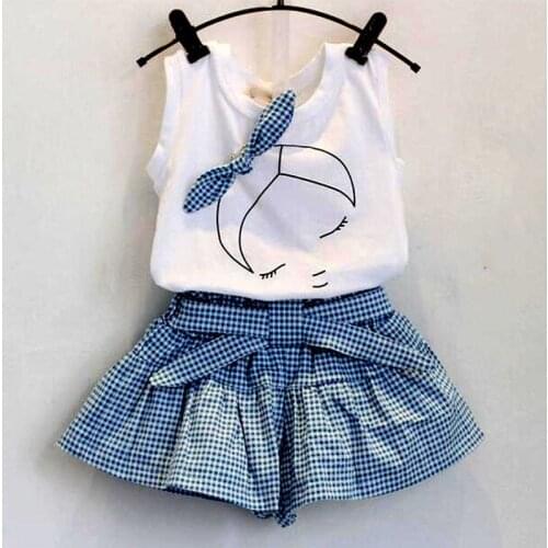Girl Clothes Summer Fashion Bow Cotton Vest + Plaid Shorts 2PCS Casual Set Girls Clothes Set For Journey Children Clothing
