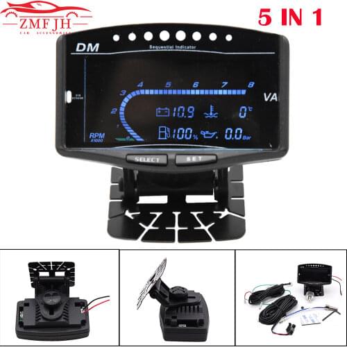 5 in 1 Car Truck 12v/24v LCD Digital Oil Pressure Gauge/Volt Voltmeter /Water Temperature Gauge/Fuel Gauge /Tachometer