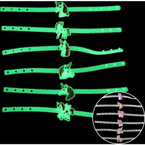 6pcs/set Birthday Party Childrens Luminous Unicorn Bracelet Decorations Cartoon Kids Party Luminous Adjustable Snap Bangle Gift
