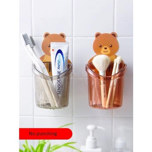 Bathroom Accessories Gadgets Non Drilling Toothpaste And Toothbrush Holder With Draining Rack Cartoon Bear Storage Rack