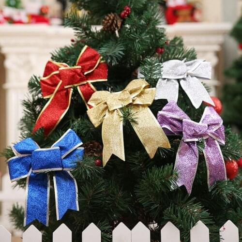 Glittering Fabric Christmas Ribbon Bow Gift Knot Ribbon Christmas Tree Decorations for Home Gift Decoration New Year for Home