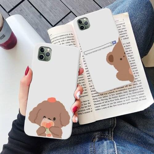 Cute cartoon bear dog Phone Case Candy Color for iPhone 6 6S 7 8 11 12 XS X SE 2020 XR mini pro Plus MAX mobile bags coque