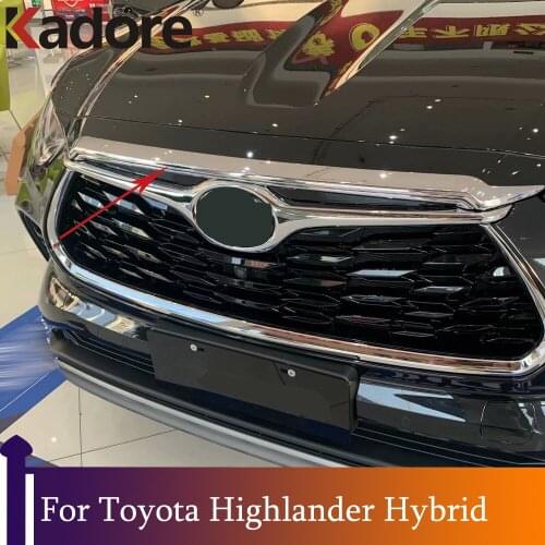 For Toyota Highlander Hybrid 2021 2022 Chrome Exterior Front Engine Machine Grille Upper Hood Cover Trim Car Styling