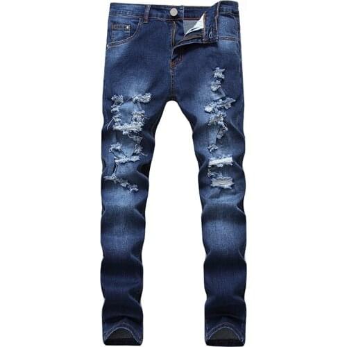Fashion Mens Jeans Broken Hole Pants Thin Torn Mens Straight Loose Vintage Washed Ripped Denim Trousers Streetwear