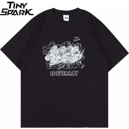 2021 Men Hip Hop T Shirt Streetwear Harajuku Bear Family Printed Tshirt Summer Short Sleeve Cotton Loose T-Shirt Black White
