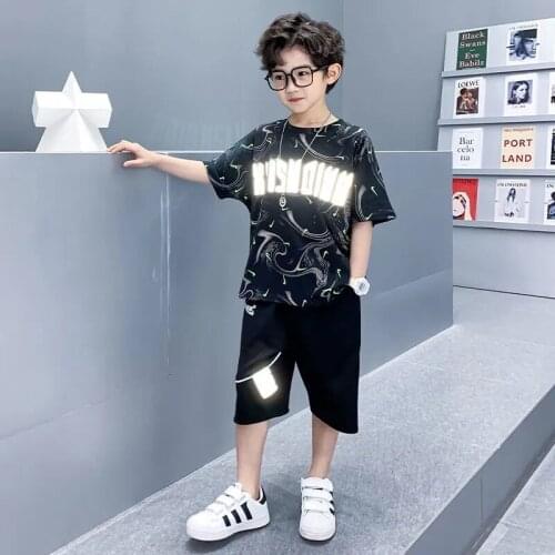 Teen Boys Clothing Sets 2021 Summer Reflective Boys Clothes 2pcs Outfit Kids Tracksuit Boys Sport Suit Children Clothing