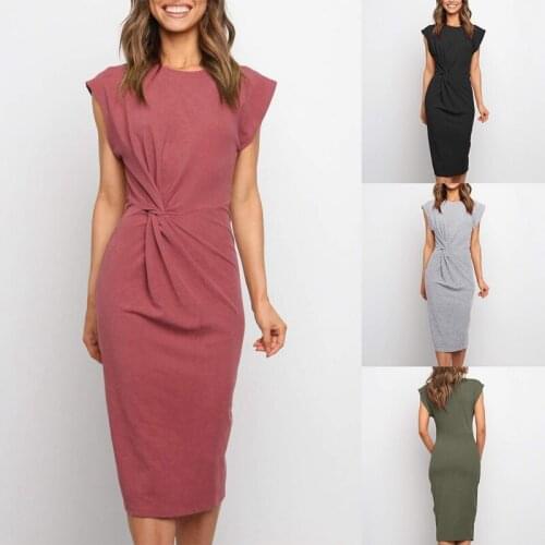 Hot Kf-Womens Casual Sleeveless Twisted Slim Solid Color Vest Dress
