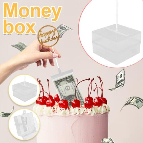 Cake Top Flag Decoration Happy Birthday Pumping Money Box Gift Red Envelope To Pull Money Artifact Party Wedding Supplies B03