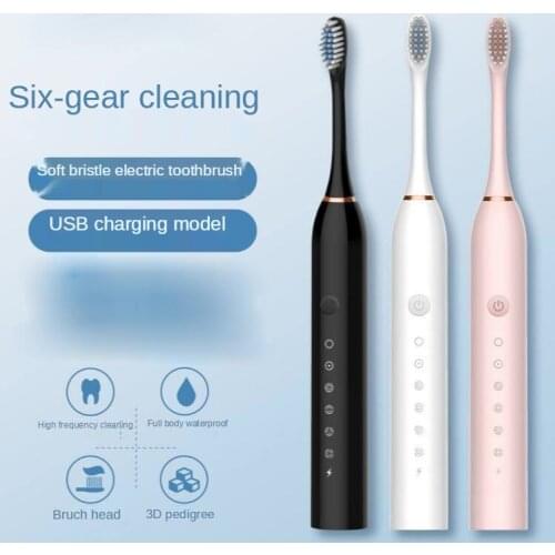 Lunabeefy Sonic Electric Toothbrush Adult Timer Brush 6 Mode USB Charger Rechargeable Tooth Brushes Replacement Heads Set