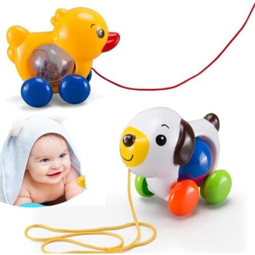 Cute Pull Toy Outdoor Toys Little Duck Puppy Infant Toddler Rope Baby Toys Rattles Stroller Toy Shaking Gifts for 0-12 Months