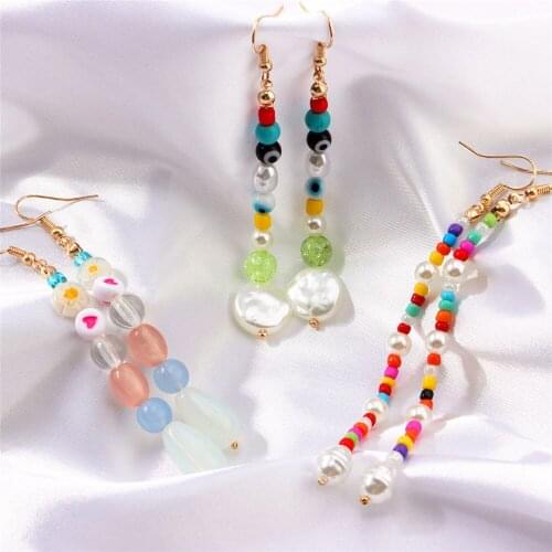 Boho Cute Colorful Beads Funky Dangle Earrings For Women Fashion Creative Handmade Evil Eye Pendant Earring Beach Jewelry 2021