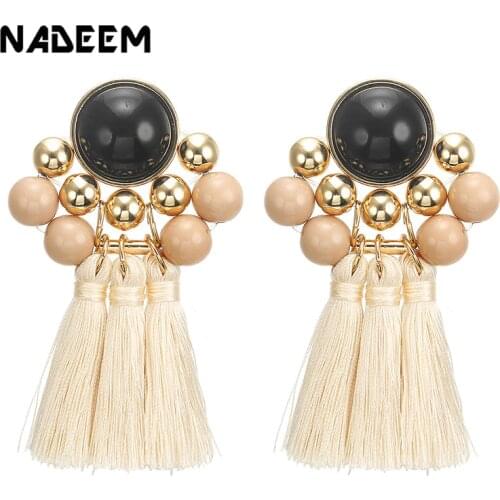 Fashion Ethnic Tassel Bohemian Drop Earrings for Women Girl Vintage Fringe Acrylic Beads Long Tassel Dangle Earring Jewelry Gift