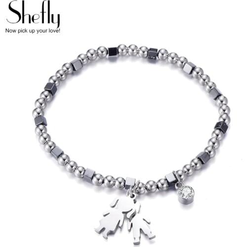 Trendy Personality Jewelry Cubes Beaded Bracelet Boy Girl Clover Charms Stainless Steel Boho Bracelets For Women Gift 2019