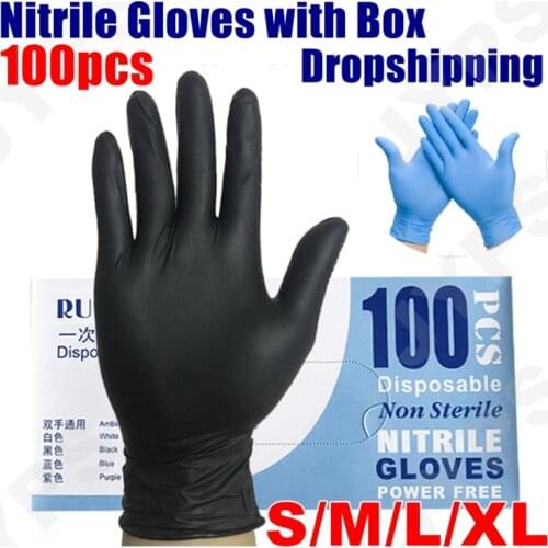 Nitrile Gloves 100pcs with box Waterproof Cleaning PVC Rubber Latex Guantes Disposable Work Gloves Kitchen Household Accessories