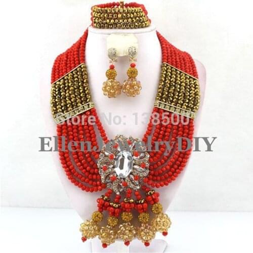 New Arrival African Beads Jewelry Set nigerian wedding bridal Crystal Beads Necklace Set African style necklace jewelry set 7368