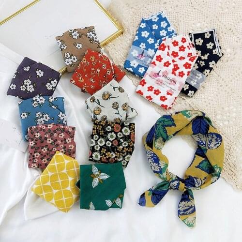 55*55cm New Fashion All-match Printed Cotton and Linen Small Square Scarf Womens Korean-Style Headscarf Work Scarf Hot Sold