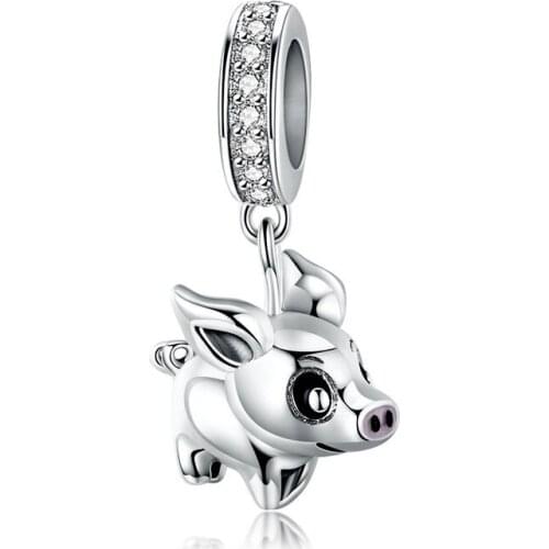 LByzHan Genuine 925 Sterling Silver Little Pig And Lightning Charm Fit Original 3mm Bracelet Making Fashion DIY Jewelry