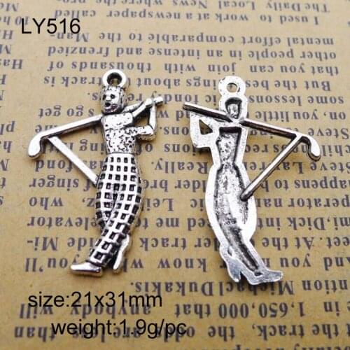 25pcs/lot Alloy Antique Silver 21x31mm Playing Golf Charm Pendant Fit Bracelet Necklace DIY Metal Jewelry Making