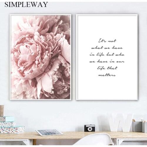 Peony Flower Poster Nordic Motivational Quotes Wall Art Print Canvas Painting Decorative Picture Scandinavian Home Decoration