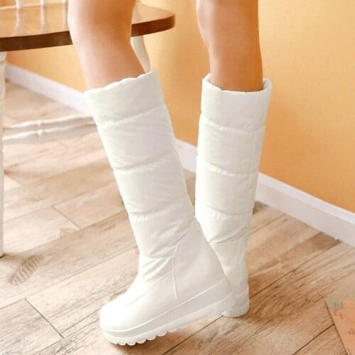 Winter Women Thick Soled Snow Boots Simple Versatile Flat Bottomed High Boots Red White Black Blue Warm Boots Large Size 34-43