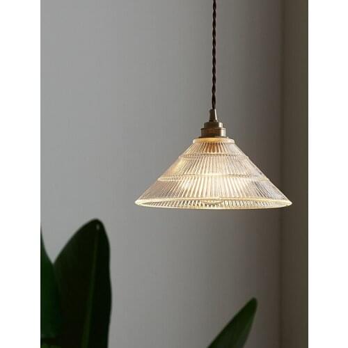 Nordic Brass Single Nostalgic Retro Japanese Glass Small Chandelier Restaurant Three Head Wall Lamp Bar Study LED Pendant Lights