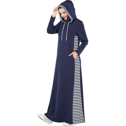 Sports Tracksuit Muslim Dress Women Zipper Splice Cotton Abaya Turkey Hijab Dresses Side Pockets Arab Dubai Islamic Vestidos