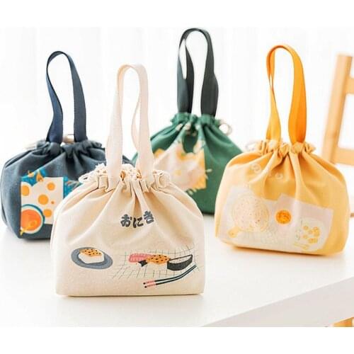 Japanese-style Lunch Bag Convenient Large Capacity Canvas Bag For Picnic Travel Thickened Thermal Insulation Bento Storage Bag