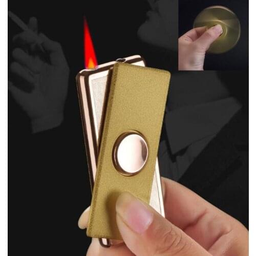 Ultra Slim Rotating Fingertip Gyro Windproof Refillable Butane Gas Jet Torch Lighter Cigar Cigarette Lighter with LED Lam'p
