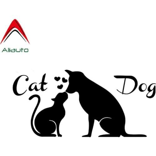Aliauto Personality Creative Car Sticker Love Friendship Between Dogs and Cats Vinyl Waterproof Decals Black/Silver,15cm*7cm
