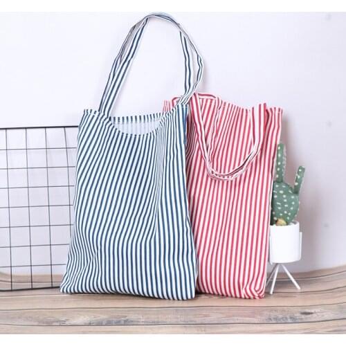 High quality 1x Stripe pattern linen bag tote ECO shopping outdoor canvas shoulder bags