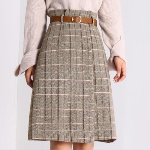 Retro Plaid Skirt women High Waist 2020 Autumn office lady slim A-line Skirt plus size 2XL