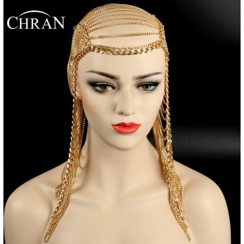Chran 3 Colors Luxury Fashion Women Punk Multi Layer Metal Head Chain Jewelry Forehead Headband Hair Piece Body Jewelry HDCJ104