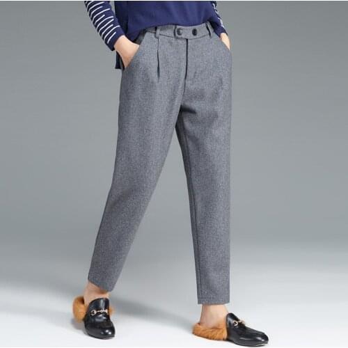 ACRMRAC Womens pants New Spring and autumn Solid color Woolen High waist Slim Harem pants Ankle-Length Pants casual pants C7239
