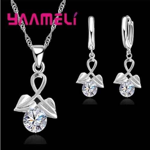 Elegant 925 Sterling Silver Round Austrian Crystal Pendant Necklaces Drop Earrings Sets Women Accessory Wholesale