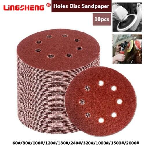 10 pcs 5 Inch 125mm Round Sandpaper Eight Hole Disk Sand Sheets Grit 60-2000 Hook and Loop Sanding Disc Polish