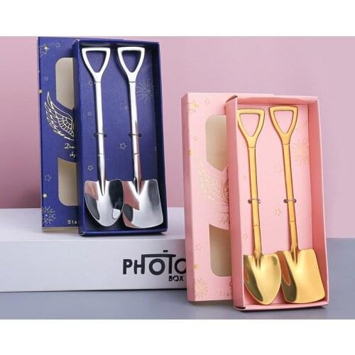 2pcs/set stainless steel coffee spoon Creative Retro shovel Metal ice cream tea dessert spoon Gift Set Kitchen Gadget Tableware