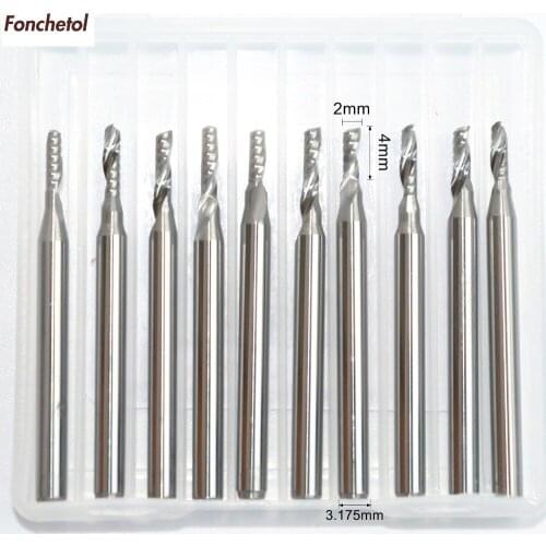 3.175mm*2.0mm*4mm-10pcs CNC machine solid carbide End Mill, tungsten steel 1 flute spiral milling cutter,PVC,MDF,acrylic