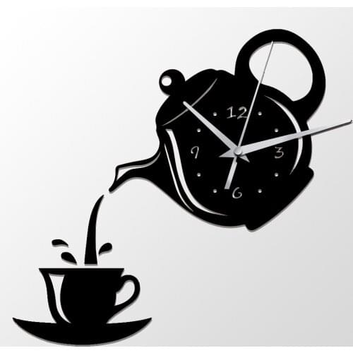 Creative DIY 3D Acrylic Wall Clock Coffee Cup Teapot Kitchen Decorative Wall Clocks Living Room Fashion Home Decor Clock