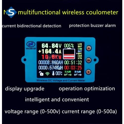 2.4 Inch DC 500V 100V Wireless Voltage Meter Voltmeter Ammeter Solar Battery Charging Coulometer Capacity Power Detector Tester
