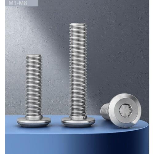 10/50pcs 304 M2 M2.5 M3 M4 M5 M6 304 stainless steel Hex Hexagon Socket Ultra Thin Flat Wafer Head Allen Cap Screw Bolt