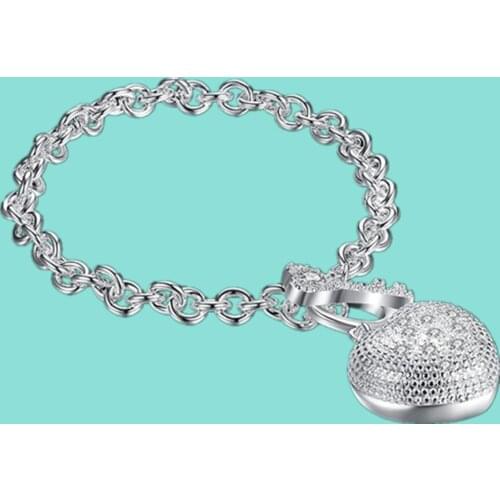 Fashion 925 Sterling Silver Solid Heart Aaa Zircon Bracelet For Woman Charm Wedding Engagement Party Jewelry