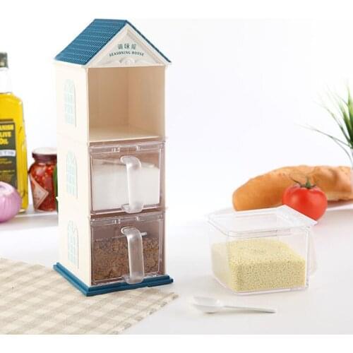 Cook Kitchen Accessories set Cute Storage Bottles House shaped seasoning Container Plastic spice Jar salt pepper Bottle