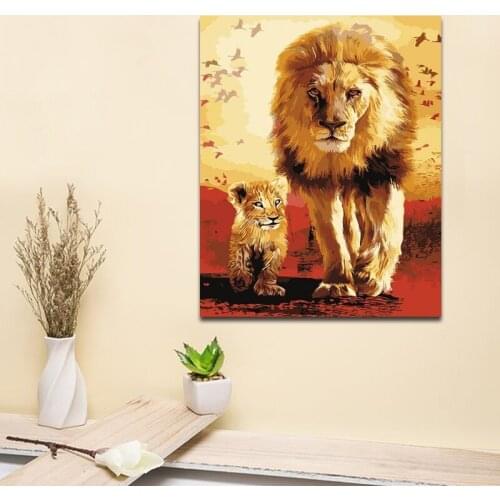 DIY colorings pictures by numbers with The lion king and simba picture drawing Relief painting by numbers framed Home