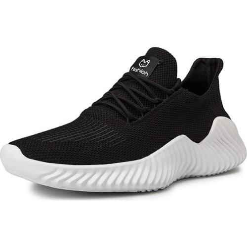 Mens Mesh Breathable White Sports Shock Absorption Shoes, Lightweight Casual Black All-match Mens Low-top Lace-up Sneakers