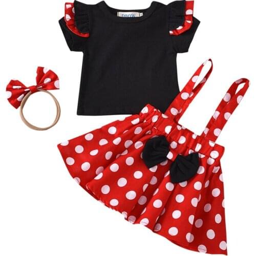 3Pcs Baby Girl Clothes Set Summer Cute Minnie Polka Dot Top Infant Ruffle Floral Dress Overalls Outfit For Toddler Kids Clothing