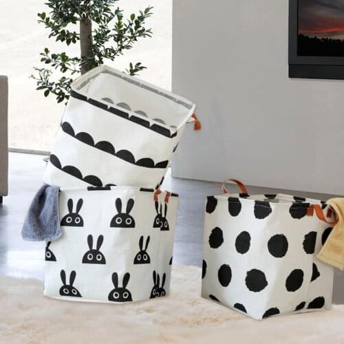 1 PC Foldable Cotton Linen Dirty Laundry Basket Clothes Toy Storage Bag Pouch Holder Big Basket Organizer Bin Handle Laundry